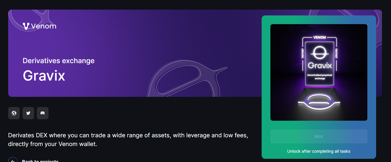 New mission for Venom airdrop "Derivatives exchange Gravix"